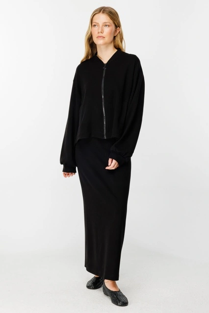 Fermuar Detaylı Bomber Siyah Ceket