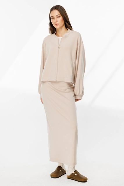 Fermuar Detaylı Bomber Taş Ceket