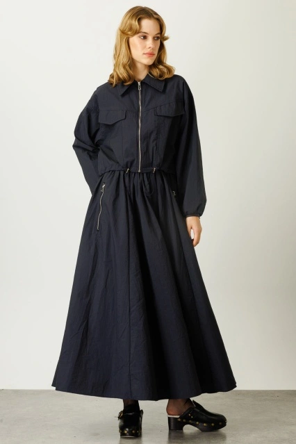 Fermuar Detaylı Paraşüt Takım - Lacivert