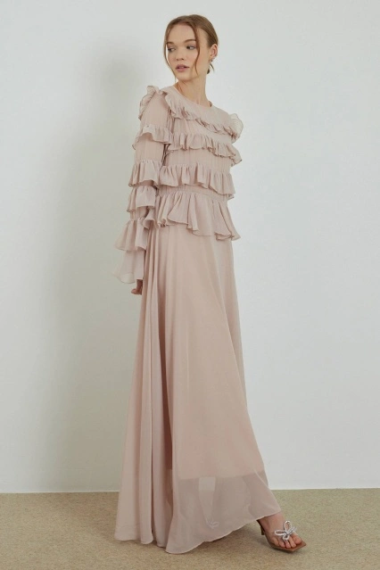 Fırfır Şifon Taş Elbise