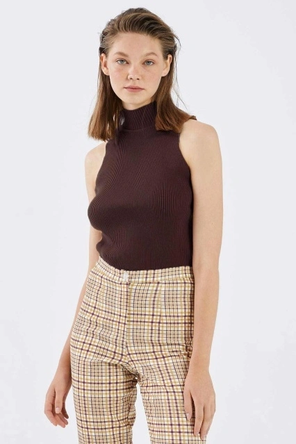 Fitilli Crop Kahve Top Fitilli Crop Kahve Top