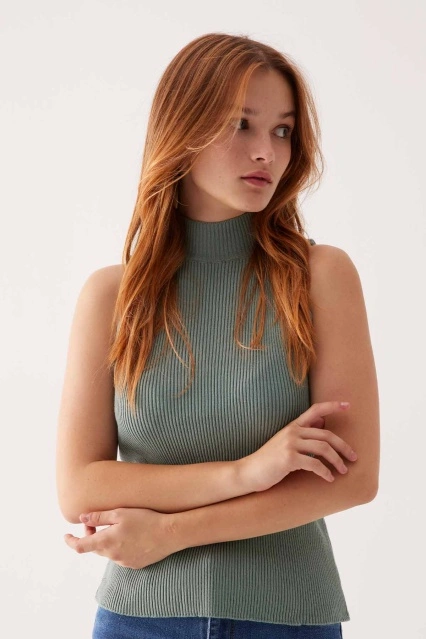 Fitilli Crop Mint Yeşili Top