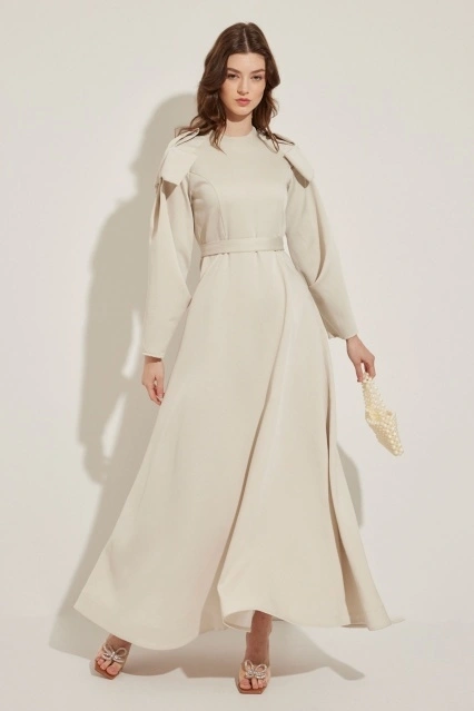 Kolu Fiyonk Bağlamalı Taş Shine Elbise Kolu Fiyonk Bağlamalı Taş Shine Elbise