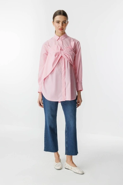 Fiyonk Detaylı Koyu Pembe Gömlek
