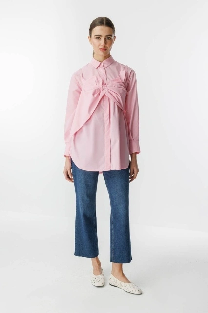 Fiyonk Detaylı Koyu Pembe Gömlek Fiyonk Detaylı Koyu Pembe Gömlek