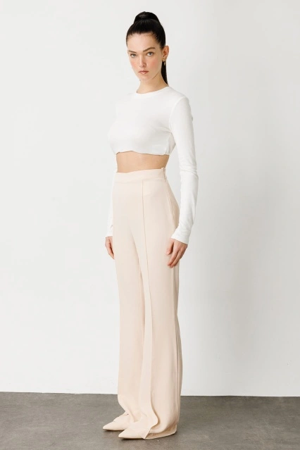 Flare Kesim Kumaş Taş Pantolon