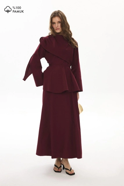 Flow Pelerin Detaylı Poplin Bordo Elbise Flow Pelerin Detaylı Poplin Bordo Elbise