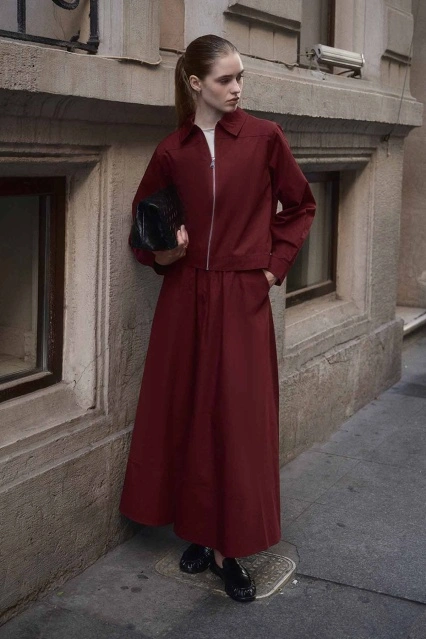 Gabardin Bordo Ceket Etek Takım