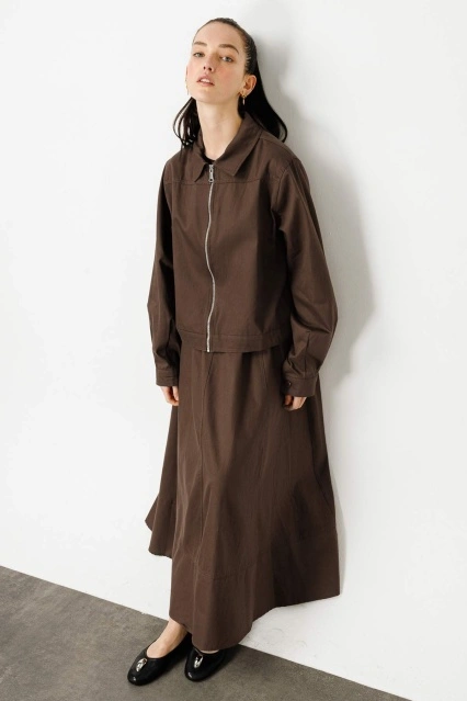 Gabardin Kahve Ceket Etek Takım