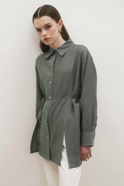 Gardenya Çift Dikiş Detaylı Gri Gömlek Gardenya Çift Dikiş Detaylı Gri Gömlek