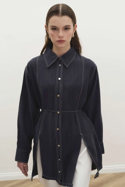 Gardenya Çift Dikiş Detaylı Lacivert Gömlek Gardenya Çift Dikiş Detaylı Lacivert Gömlek