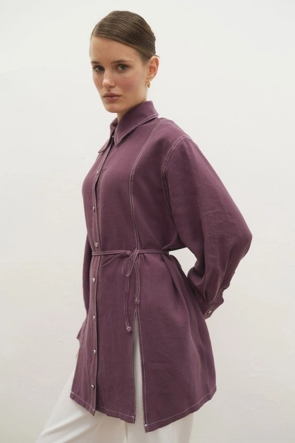 Gardenya Çift Dikiş Detaylı Mürdüm Gömlek Gardenya Çift Dikiş Detaylı Mürdüm Gömlek