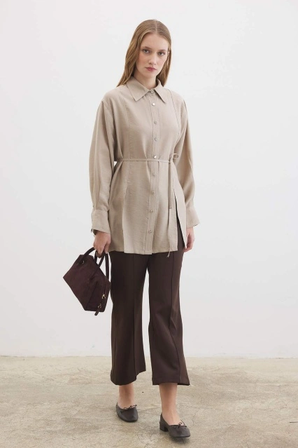 Gardenya Çift Dikiş Detaylı Taş Gömlek