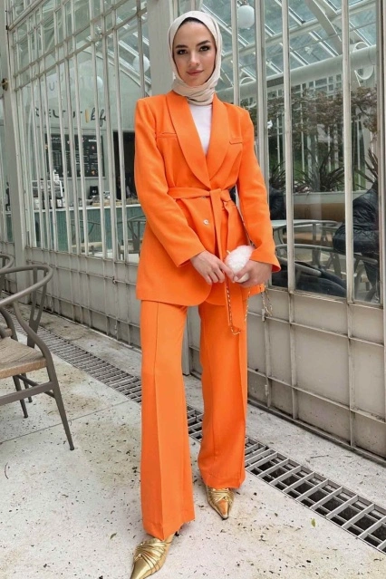 Geniş Paça Yüksek Bel Oranj Pantolon