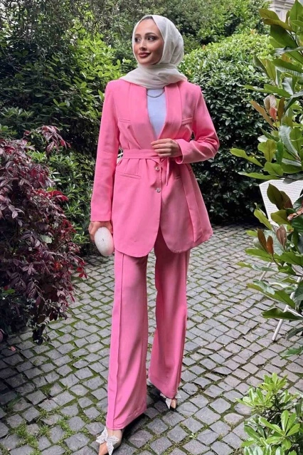 Geniş Paça Yüksek Bel Pembe Pantolon