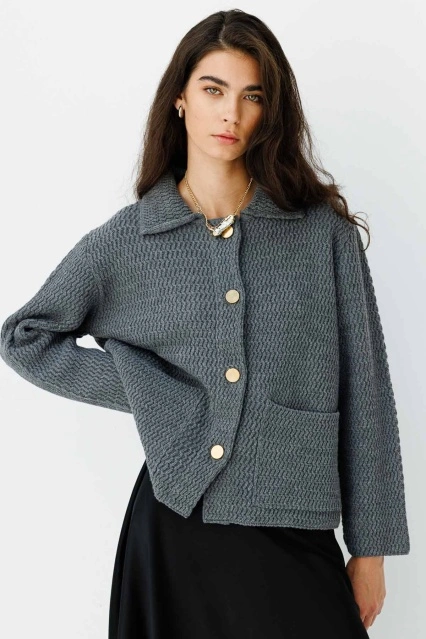 Gömlek Yaka Düğmeli Antrasit Hırka