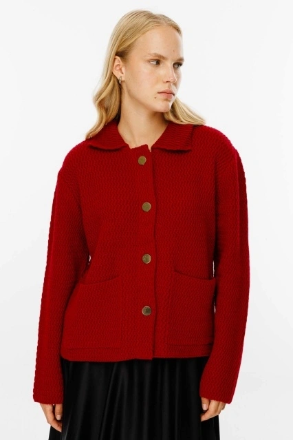 Gömlek Yaka Düğmeli Kırmızı Hırka