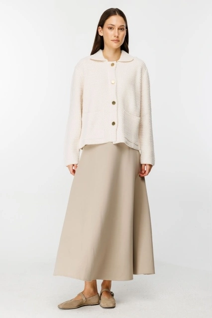 Gömlek Yaka Düğmeli Krem Hırka