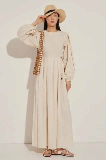 Yandan Bağlamalı Naturel Keten Elbise Yandan Bağlamalı Naturel Keten Elbise