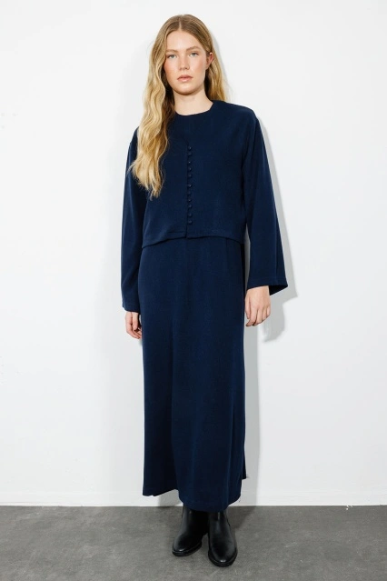 Hırkalı Lacivert Triko Elbise