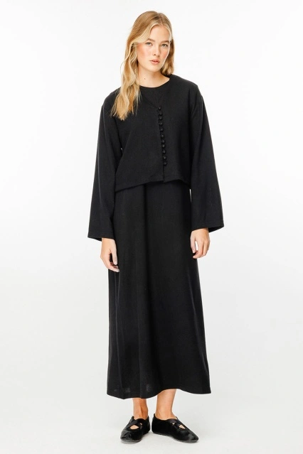 Hırkalı Siyah Triko Elbise