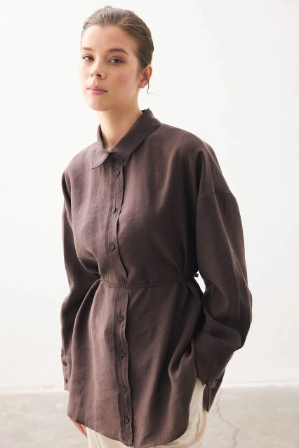 Kalın Manşetli Basic Kahve Gömlek