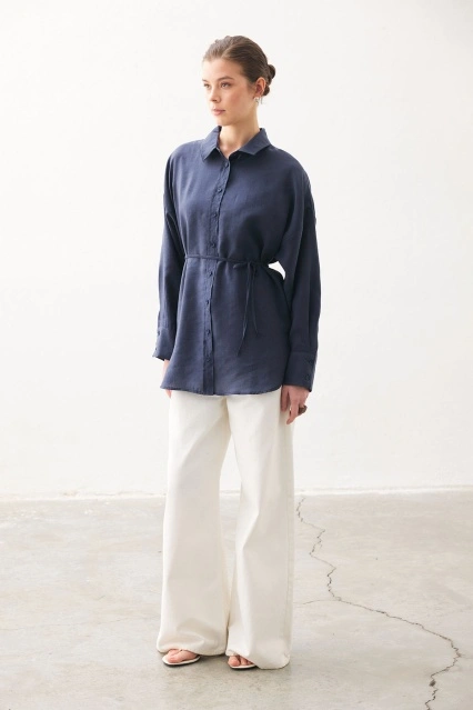 Kalın Manşetli Basic Lacivert Gömlek