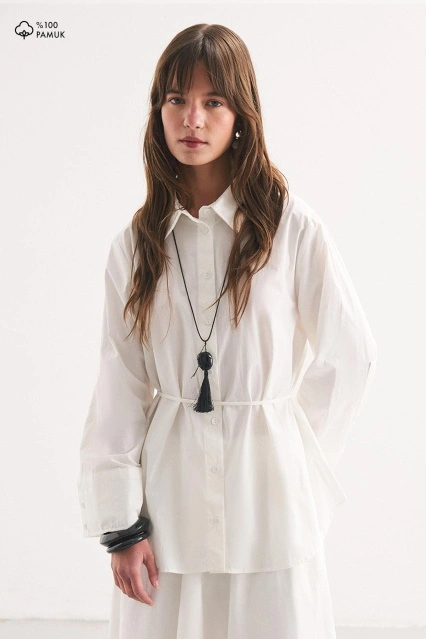 Kalın Manşetli Beyaz Gömlek