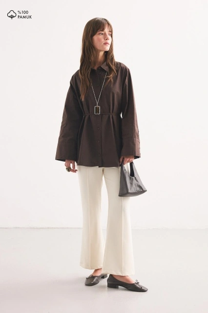 Kalın Manşetli Kahve Gömlek