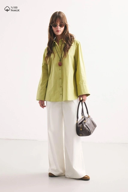 Kalın Manşetli Olive Gömlek