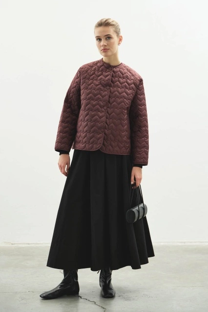 Kalp Desen Kapitone Bordo Mont