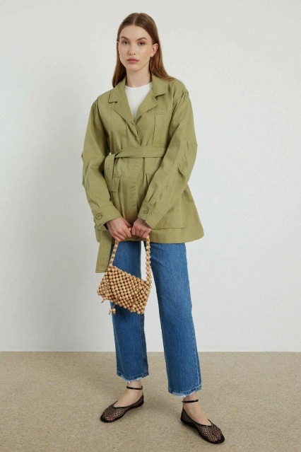 Kaplama Kemer Detaylı Çağla Ceket