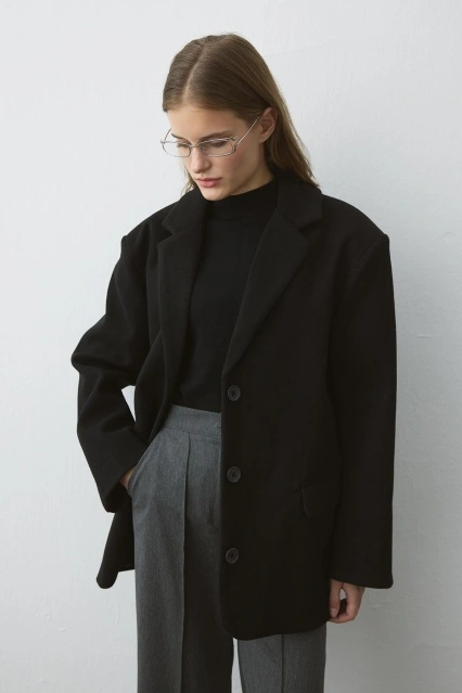 Kaşe Blazer Siyah Ceket