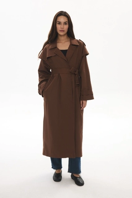 Aller Detaylı Kahve Gabardin Trençkot