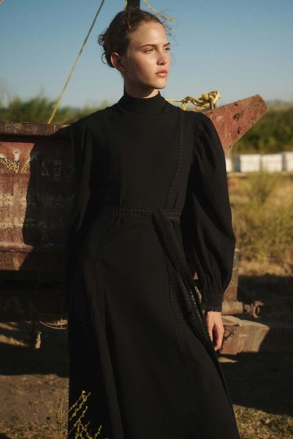 Kazabilanka Siyah Keten Elbise