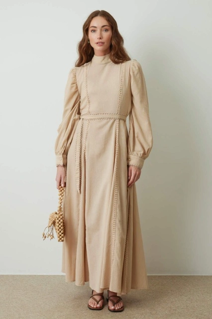 Kazabilanka Sütlü Kahve Keten Elbise