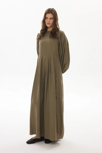 Kenitra Yandan Bağlama Detaylı Haki Elbise
