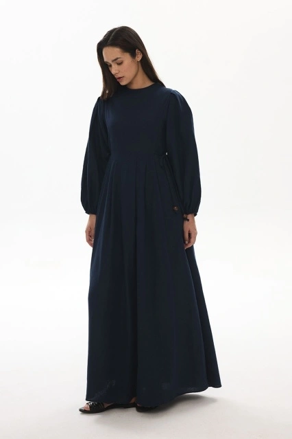 Kenitra Yandan Bağlama Detaylı Lacivert Elbise