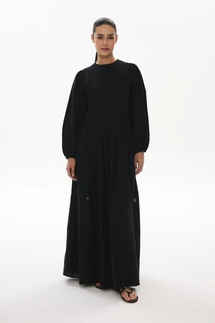 Kenitra Yandan Bağlama Detaylı Siyah Elbise