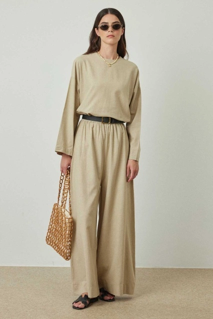 Keten Bol Paça Vizon Pantolon