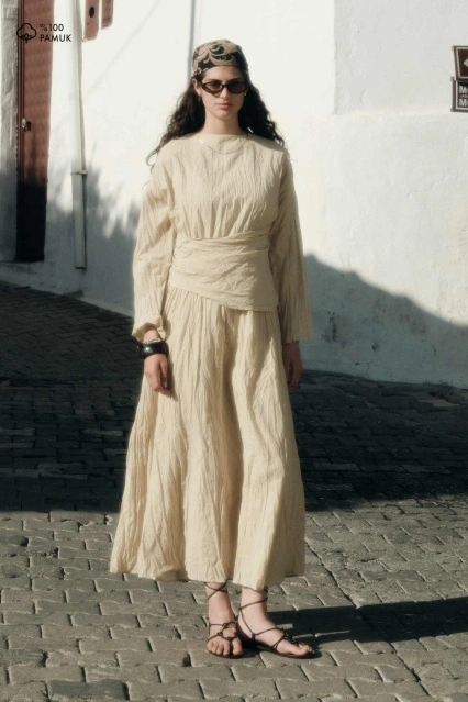 Kırışık Görünümlü Pamuklu Vual Butter Yellow Elbise Kırışık Görünümlü Pamuklu Vual Butter Yellow Elbise