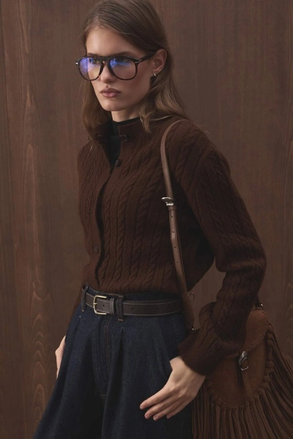 Kontrast Dikişli Deri Acı Kahve Kemer