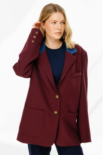 Kot Garni Detaylı Blazer Bordo Ceket