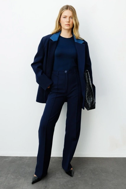 Kot Garni Detaylı Blazer Lacivert Ceket