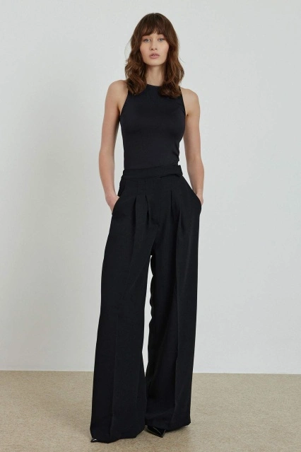 Krep Palazzo Siyah Pantolon