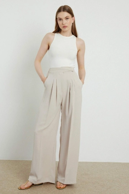 Krep Palazzo Taş Pantolon