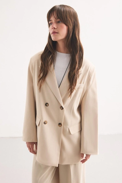 Kruvaze Blazer Taş Ceket