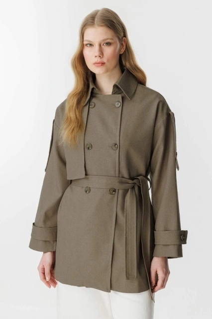 Kruvaze Oversize Kısa Vizon Trençkot