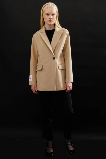 Kruvaze Yaka Kaşe Blazer Camel Ceket