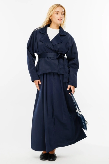 Kruvaze Yaka Kısa Lacivert Trençkot